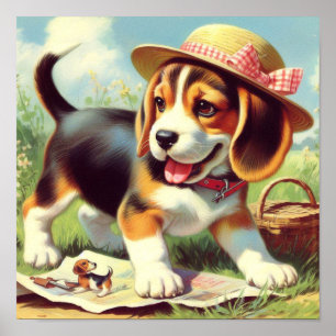 Poster Pintura para puppy com beagle