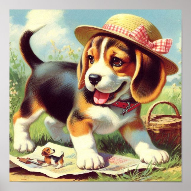 Poster Pintura para puppy com beagle (Frente)