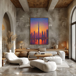 Poster Pintura pontilhista colorida de Dubai com o Burj K