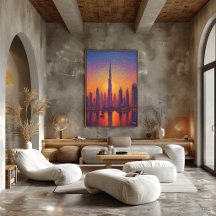 Pintura pontilhista do horizonte de Dubai Burj Kha
