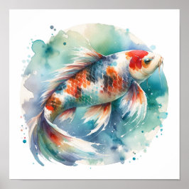 Poster Pintura Por Aquarela Arte De Peixe Koi