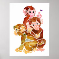 Pintura por Aquarela com Abstrato de Macaco