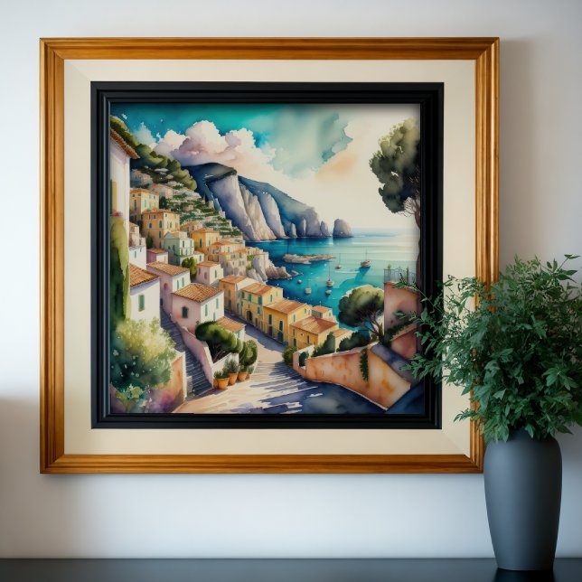 Poster Pintura por Aquarela da Cidade Mediterrânica Europ (Criador carregado)