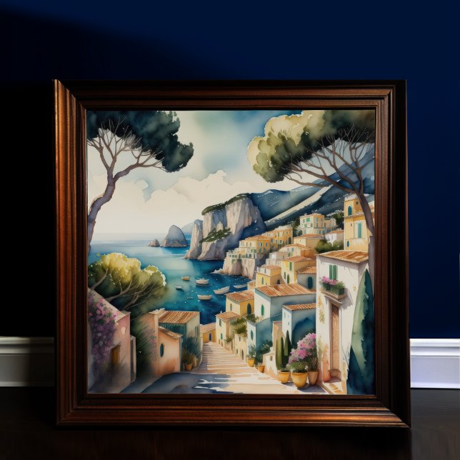 Poster Pintura por Aquarela da Cidade Mediterrânica Europ (Criador carregado)