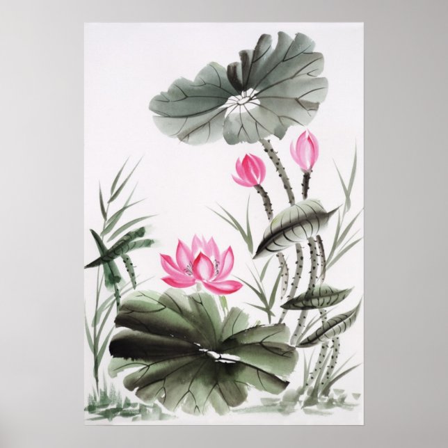 Poster Pintura Por Aquarela Da Flor De Lotus 2 (Frente)