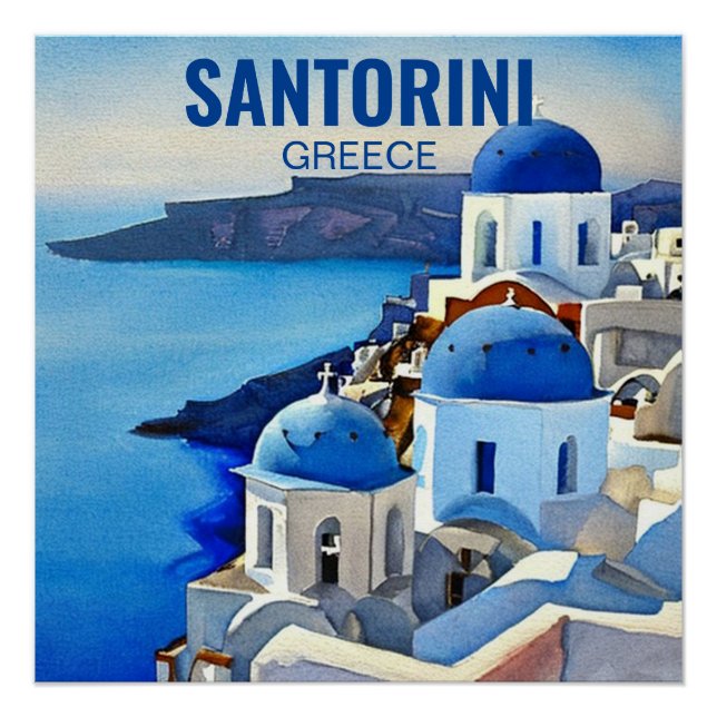 Pôster Pintura por Aquarela da Grécia Santorini (Frente)