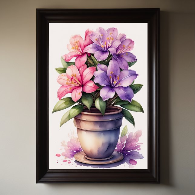 Poster Pintura por Aquarela de Azalea em Pote Roxo (Criador carregado)