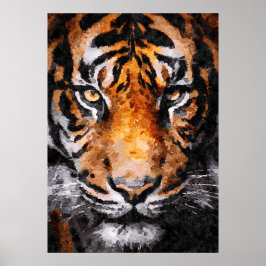 Poster Pintura por Aquarela de Cabeça de Tigre