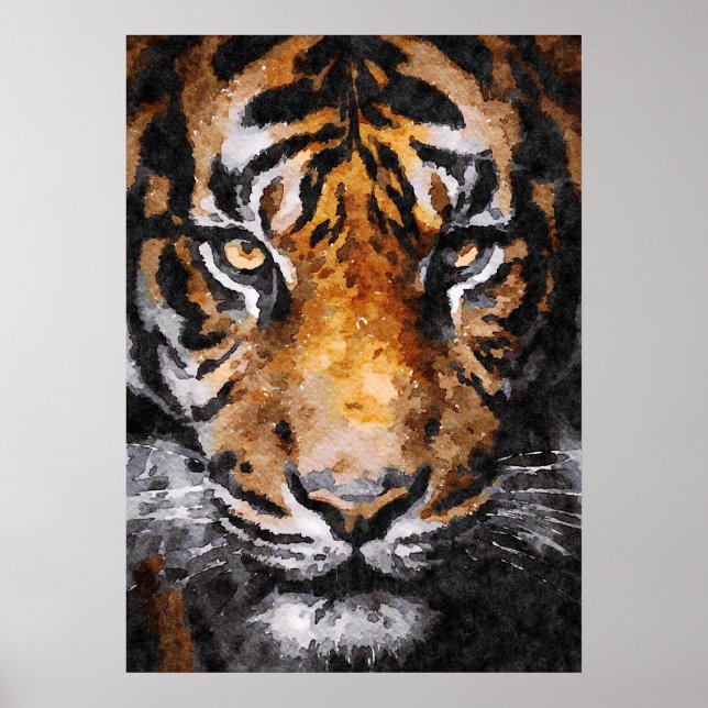 Poster Pintura por Aquarela de Cabeça de Tigre (Frente)