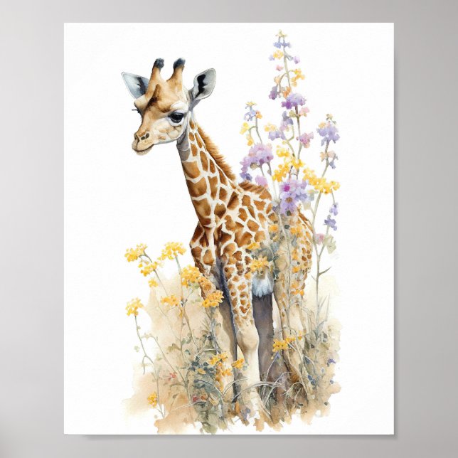 Poster Pintura por Aquarela de Giraffe (Frente)