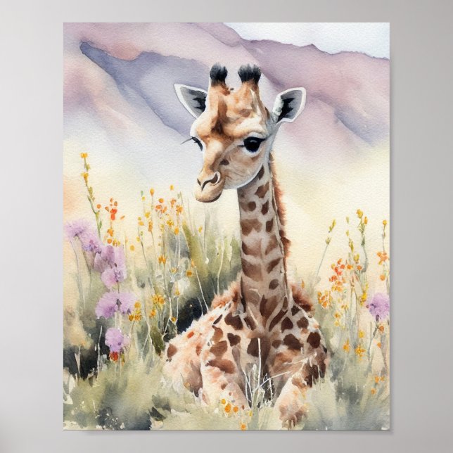 Poster Pintura por Aquarela de Giraffe (Frente)