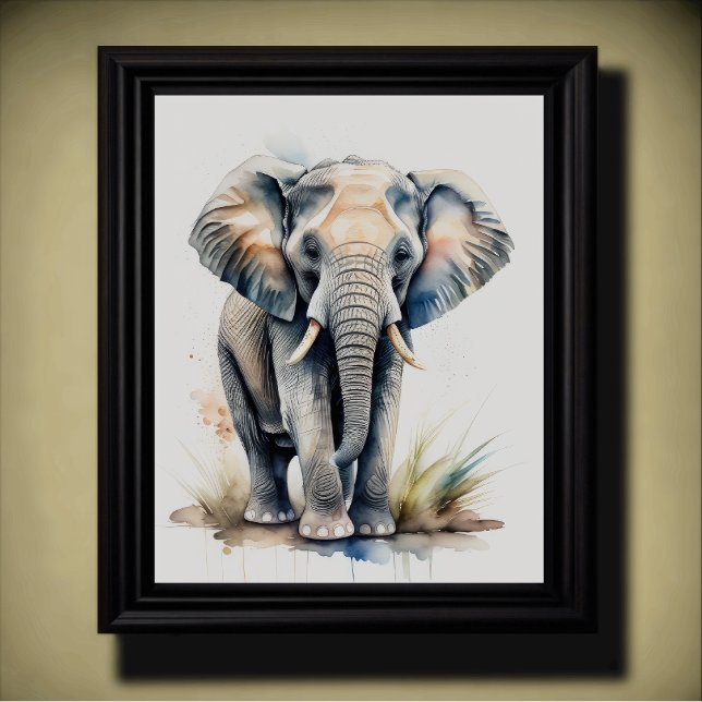 Poster Pintura por Aquarela de um Elefante 5:4 (Criador carregado)