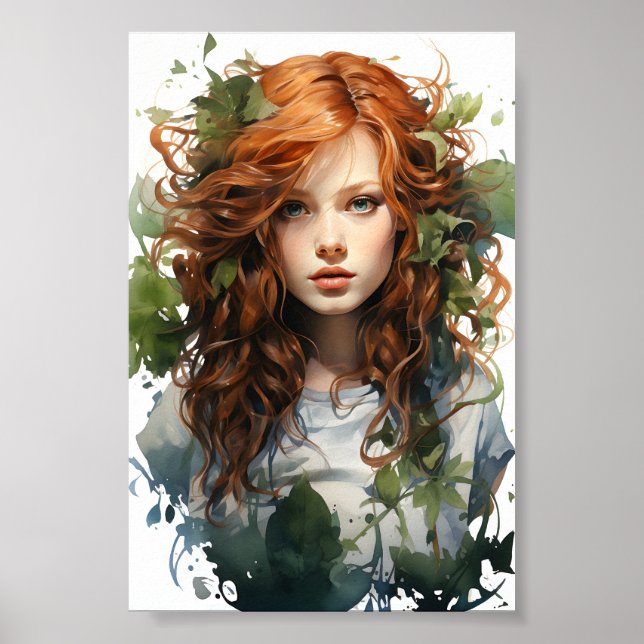 Poster Pintura Por Aquarela De Uma Rapariga Vermelha (Frente)