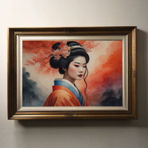 Poster Pintura Por Aquarela Lindas Flores Asiáticas