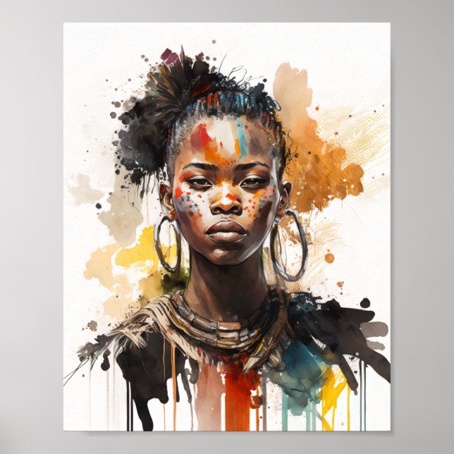 Poster Pintura Por Aquarela, Lindas Mulheres Africanas (Frente)