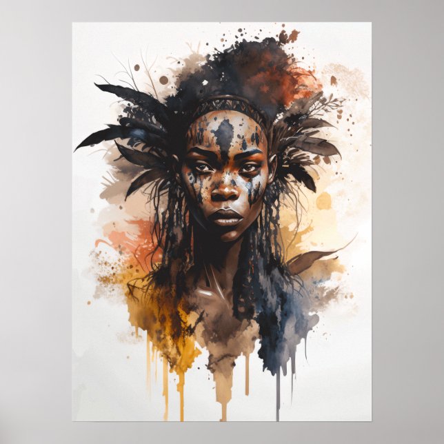 Poster Pintura Por Aquarela, Lindas Mulheres Africanas (Frente)