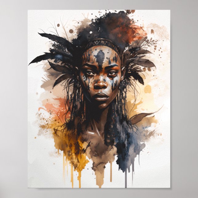 Poster Pintura Por Aquarela, Lindas Mulheres Africanas (Frente)