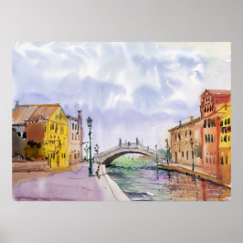 Poster Pintura por Aquarela Romântica de Veneza - Itália