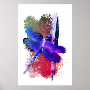 Poster Pintura por Insetos de Dragonfly Azul Roxo