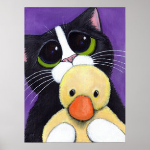 Poster Pintura Scared do gato do smoking e do pato do