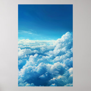 Poster Pintura Serene Paisagem - Céu Azul, Nuvens Brancas
