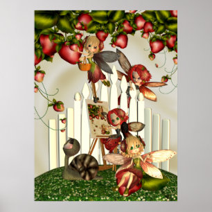 Pôster Pintura sob a arte da fantasia de Bush de morango