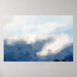Pôster Pintura surreal da aguarela do céu e das nuvens