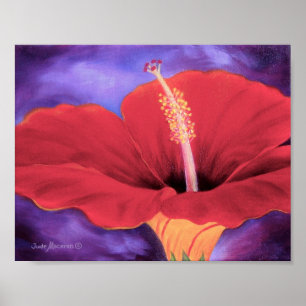 Pôster Pintura tropical da flor do hibiscus vermelho -