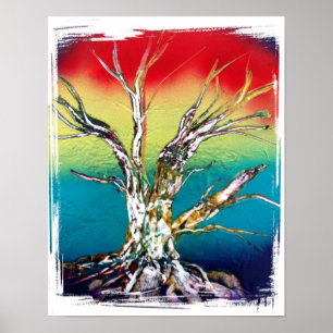 Pôster Pintura vermelha da árvore da palha do verde