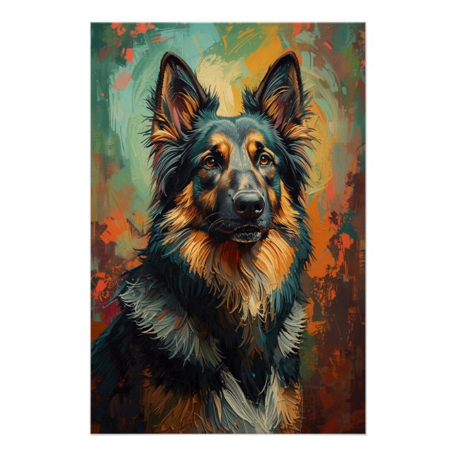Pôster Pintura vibrante com retrato de German shepherd ar (Frente)
