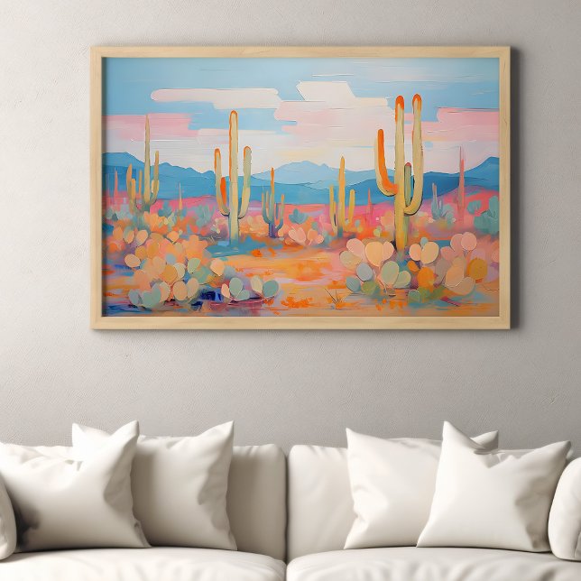 Poster Pintura vibrante no deserto de cactus na arte ocid (Criador carregado)