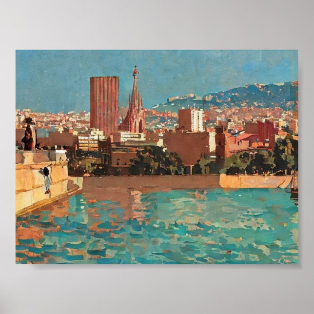 Poster pintura vintage de Barcelona (Frente)