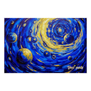 Pôster Pintura Vórtice Galáxia Celestial Azul Dourado Cós