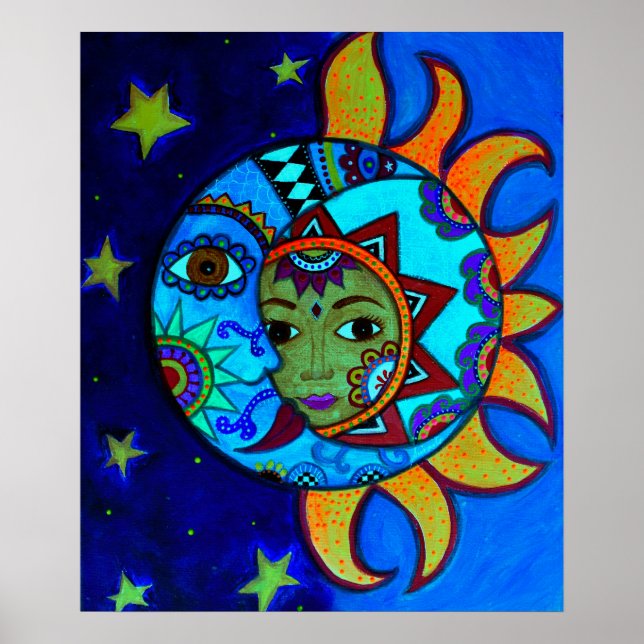 PÔSTER PINTURA WHIMSICAL DE CASAL DE SOL E LUA (Frente)