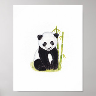 Poster Pinturas a aquarela de panda e bambu