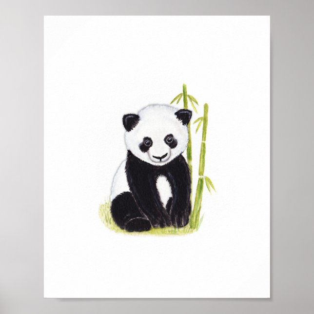 Poster Pinturas a aquarela de panda e bambu (Frente)