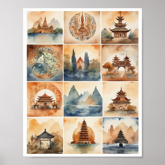 Poster pinturas aquáticas símbolos culturais motivos (Frente)