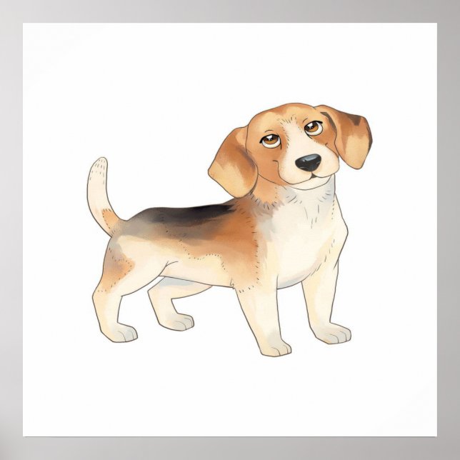 Poster Pinturas de Cachorro de Beagle Cute (Frente)