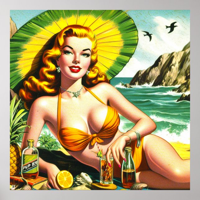 Poster Pinup Tropical Vintage (Frente)