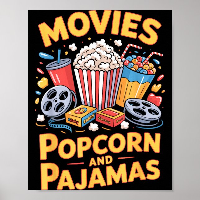 Poster Pipoca de cinema e pijamas comida de filme lanche  (Frente)