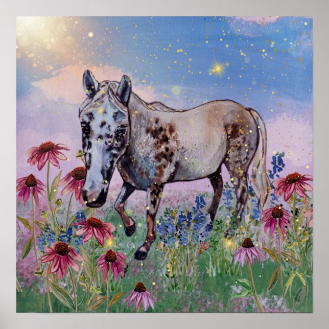 Poster piquenique mágico nas flores branco appaloosa (Frente)