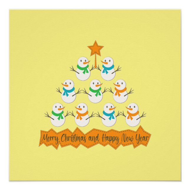 Pôster Pirâmide de árvores de Natal feita de neve do xmas (Frente)