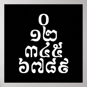 Poster Pirâmide de Números Cambojanos - 0 12 345 6789 Khm