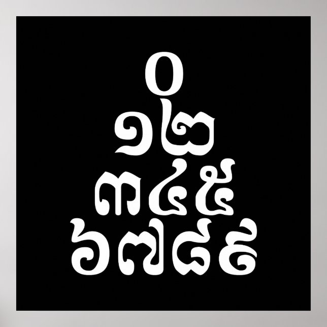 Poster Pirâmide de Números Cambojanos - 0 12 345 6789 Khm (Frente)