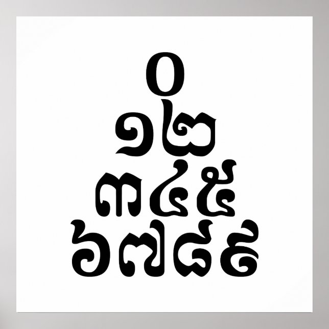 Poster Pirâmide de Números Cambojanos - 0 12 345 6789 Khm (Frente)