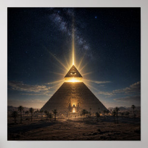 Poster Pirâmide Iluminada Mística à Noite