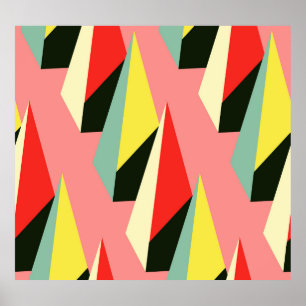 Poster Pirâmides 3D: Vintagem Geométrica Retroativa.