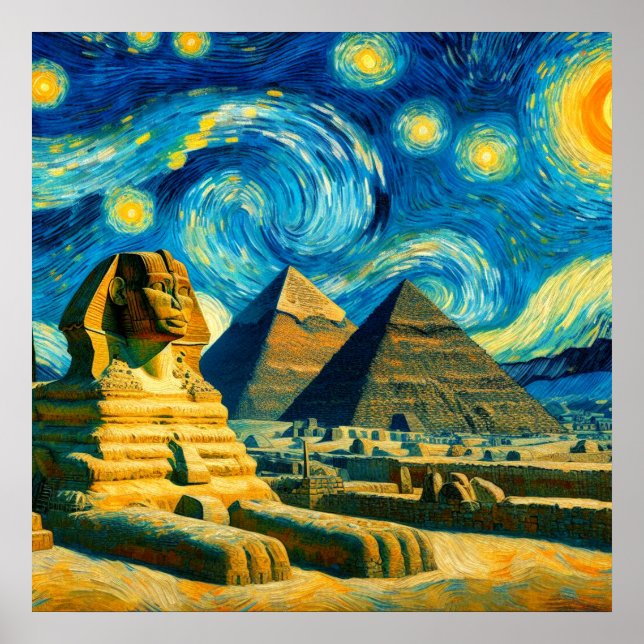 Poster Pirâmides da Noite Estrelada Esfinge Egito (Frente)