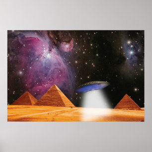 Poster Pirâmides Egípcias Gizé Encontra Espaço e OVNI