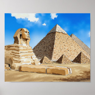 Poster Pirâmides excelentes de Giza Egypt Watercolor